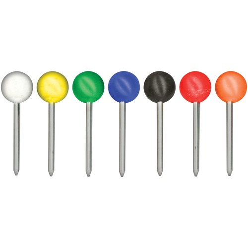 Round Map Tacks, 3/16" Head, 3/8" Long, 100/BX, Assorted