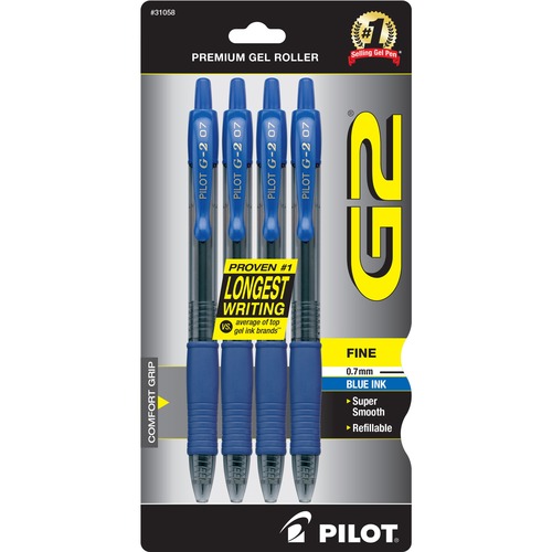 Gel Pen,Retractable/Refillable,Fine Point,4/PK,Blue