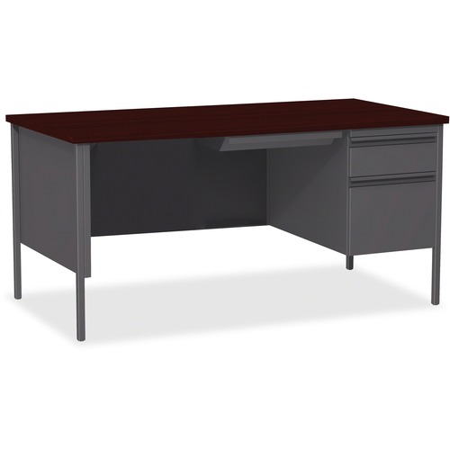Right Pedestal Desk, Steel, 66"x30"x29-1/2", Mahogany/CCL