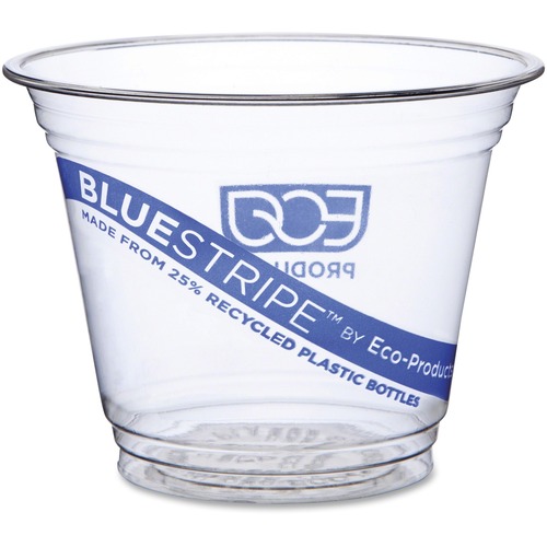 Bluestripe 25(percent) Recycled Content Cold Cups, 9 Oz., Clear/blue, 50/pk, 20 Pk/ct