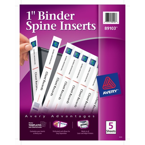 Binder Spine Inserts, 1" Spine Width, 8 Inserts/sheet, 5 Sheets/pack