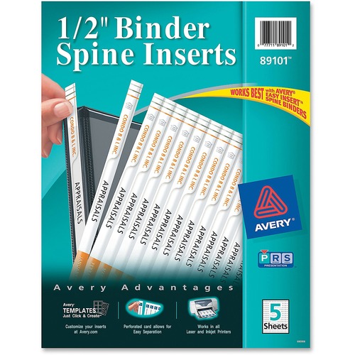 Binder Spine Inserts, 1/2" Spine Width, 16 Inserts/sheet, 5 Sheets/pack