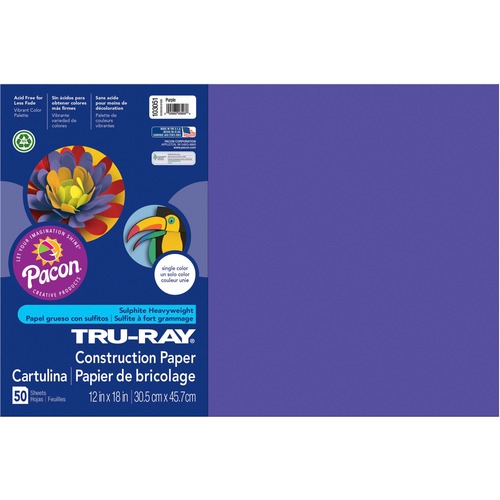 Tru-Ray Construction Paper, 76 Lbs., 12 X 18, Purple, 50 Sheets/pack