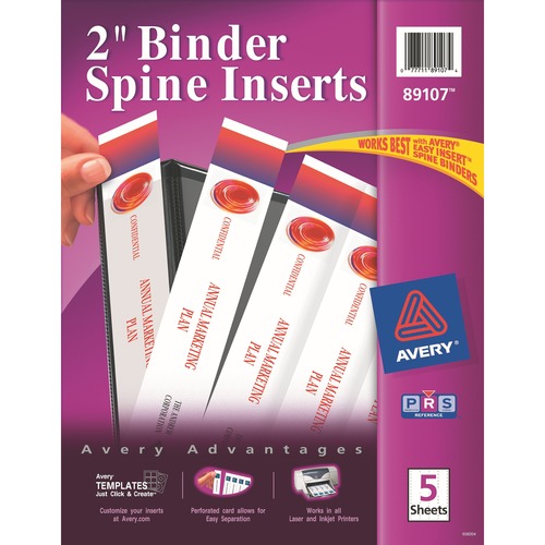 Binder Spine Inserts, 2" Spine Width, 4 Inserts/sheet, 5 Sheets/pack