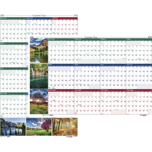 RECYCLED EARTHSCAPES NATURE SCENE REVERSIBLE YEARLY WALL CALENDAR, 24 X 37, 2019