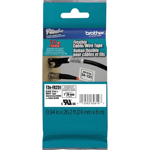 Tze Flexible Tape Cartridge For P-Touch Labelers, 1" X 26-1/5 Ft, Black On White