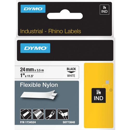 Rhino Flexible Nylon Industrial Label Tape, 1" X 11 1/2 Ft, White/black Print