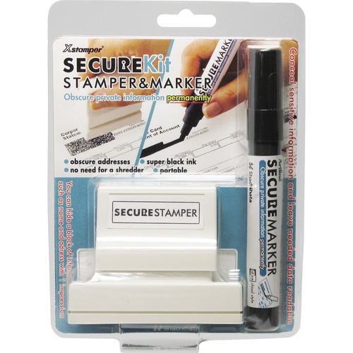 Security Stamp Kit, Large, w/Marker, 1"x2-13/16", Black