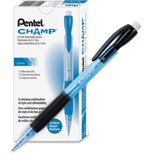 CHAMP MECHANICAL PENCIL, 0.7 MM, HB (#2.5), BLACK LEAD, BLUE BARREL, DOZEN