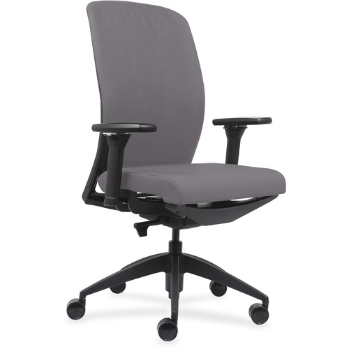 High-back Chair, 6-Way Adj Arms, 26-1/2"x25"x47", GY Vinyl