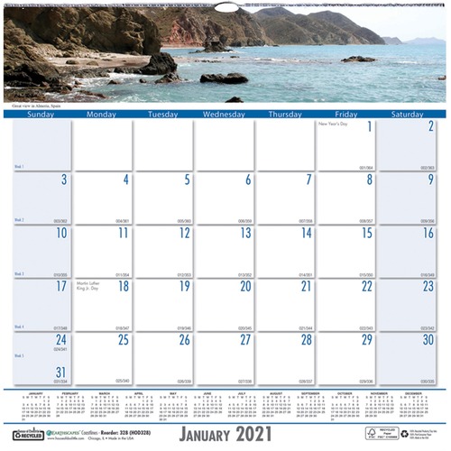 Monthly Wall Calendar, 12"x12", Wirebound, Coastlines