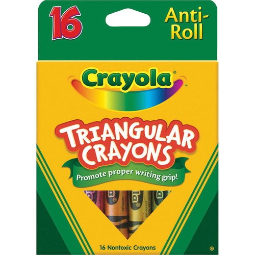 Triangular Anti-Roll Crayons, Nontoxic, 16/BX, Assorted
