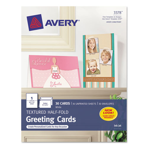 Textured Half-Fold Greeting Cards, Inkjet, 5 1/2 X 8 1/2, Wht, 30/bx W/envelopes