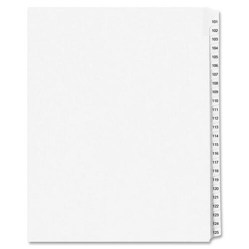 Avery-Style Legal Exhibit Side Tab Divider, Title: 101-125, Letter, White