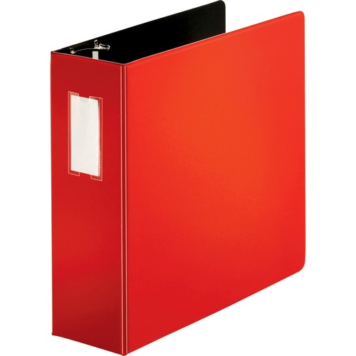 Business Source  D-Ring Binder w/Label Holder, Hvy-Dty, 4", Red