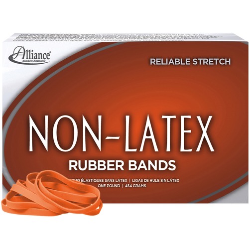 Non-Latex Rubber Bands, Sz. 64, Orange, 3 1/2 X 1/4, 380 Bands/1lb Box