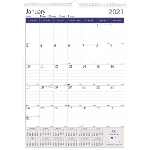 Monthly Wall Calendar, 12"x17", White