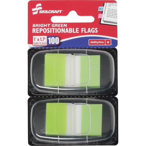 7510013991152, PAGE FLAGS, 1" X 1 3/4", BRIGHT GREEN, 100/PACK