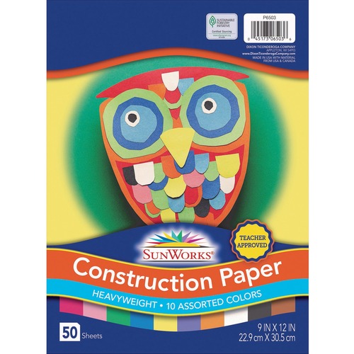 Construction Paper, 58 Lbs., 9 X 12, Assorted, 50 Sheets/pack