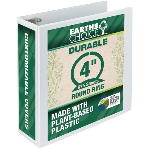 EARTH'S CHOICE BIOBASED ROUND RING VIEW BINDER, 4" CAPACITY, WHITE