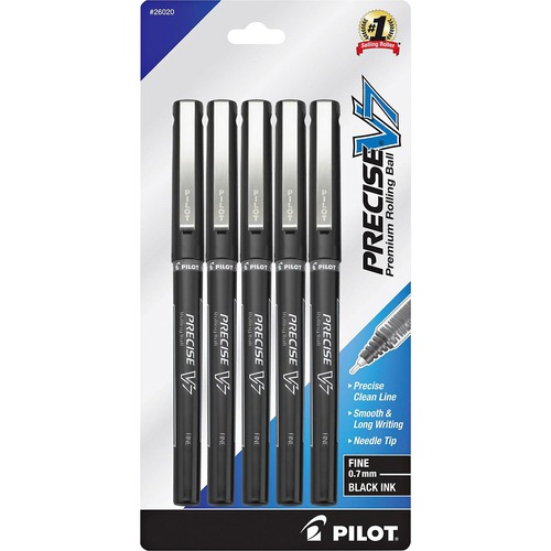 Pilot  Rollerball Pen, Nonrefillable, 0.7mm, 5/PK, Black Barrel/Ink