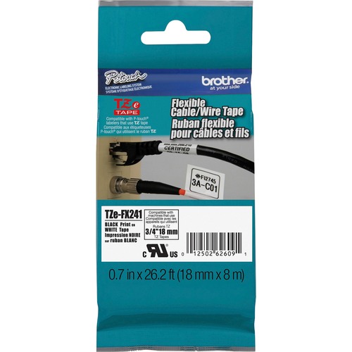 Tze Flexible Tape Cartridge For P-Touch Labelers 3/4" X 26-1/5 Ft Black On White
