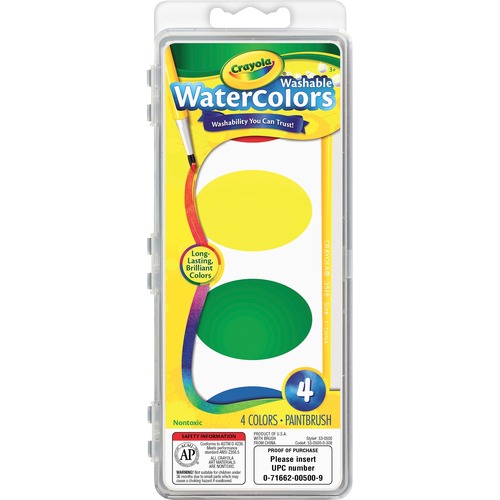 Watercolors,Washable,Plastic Handle Brush,Plastic Box,4/ST
