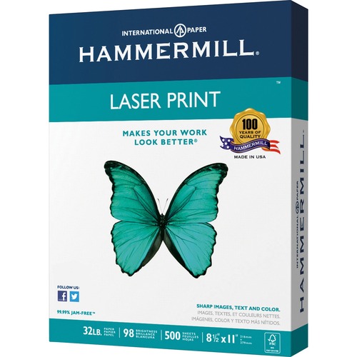 Hammermill  Laser Print Paper, 32 lb, 98 GE, 8-1/2"x11", 500/RM, WE