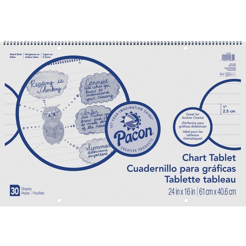 Chart Tablets W/cursive Cover, Ruled, 24 X 16, White, 30 Sheets