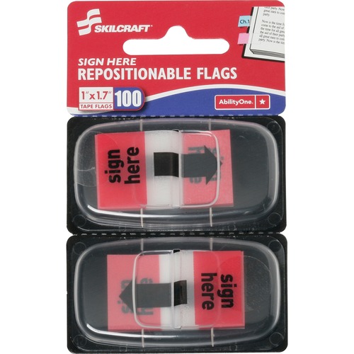 7510013892262, PAGE FLAGS, 1" X 1 3/4", RED, SIGN HERE, 100 PER PACK