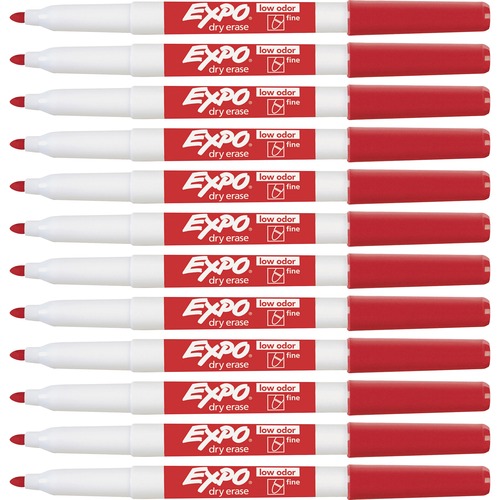 Low Odor Dry Erase Marker, Fine Point, Red, Dozen