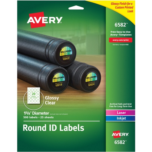Round Print-To-The-Edge Permanent Labels, 1 2/3" Dia, Glossy Clear, 500/pack