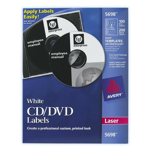 Laser Cd Labels, Matte White, 100/pack
