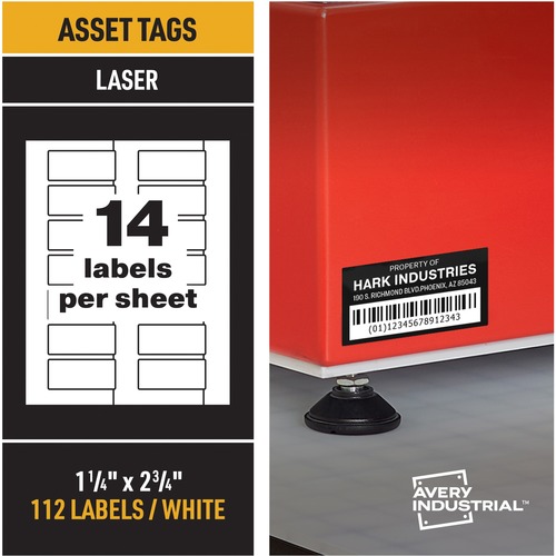 PERMATRACK DURABLE WHITE ASSET TAG LABELS, LASER PRINTERS, 1.25 X 2.75, WHITE, 14/SHEET, 8 SHEETS/PACK