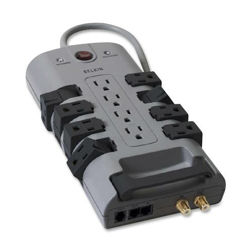 Pivot Plug Surge Protector, 12 Outlets, 8 Ft Cord, 4320 Joules, Gray