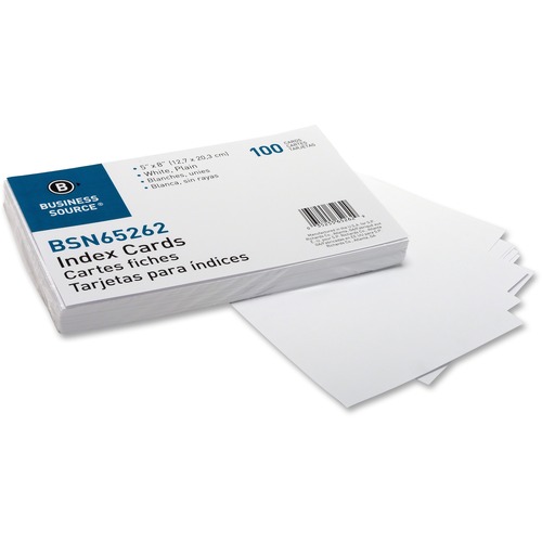 Index Cards, Plain, 90lb., 5"x8", 100/PK, White