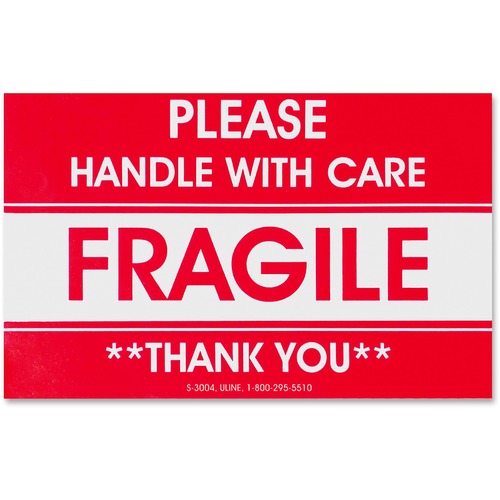 Shipping Label, Fragile, 3"x5", 500/RL, Red/White