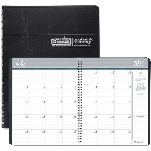 Academic Ruled Monthly Planner, 14-Mo. July-August, 8 1/2 X 11, Black, 2018-2019