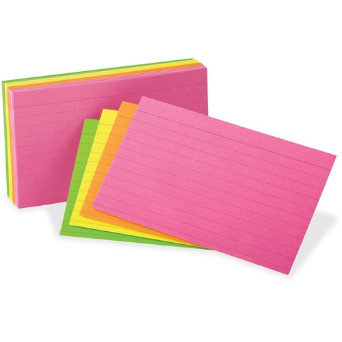 Ruled Index Cards, 3"x5", 30/PK, Neon/Ast