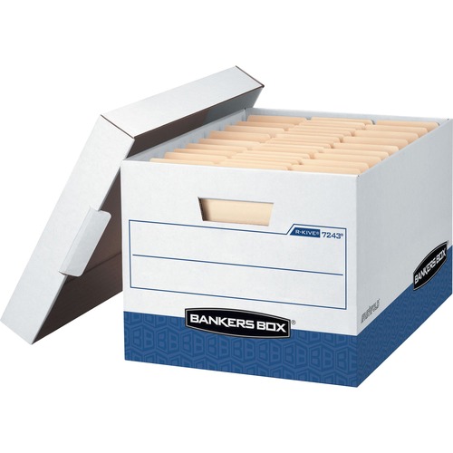 R-Kive Max Storage Box, Letter/legal, Locking Lid, White/blue, 4/carton