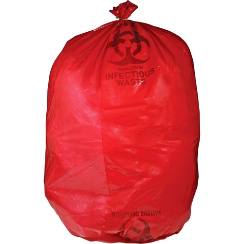 Biohazard Waste Bag,30-33 Gallon,31"x43",50/BX,Red