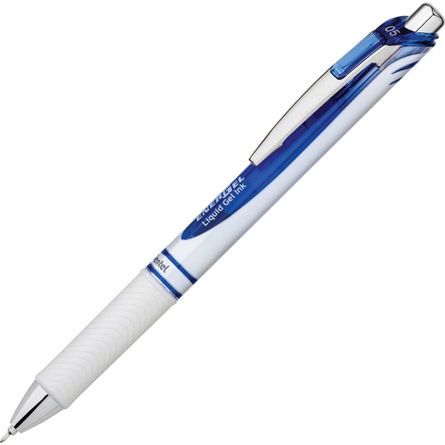 Energel Rtx Retractable Liquid Gel Pen, .5mm, White/blue Barrel, Blue Ink