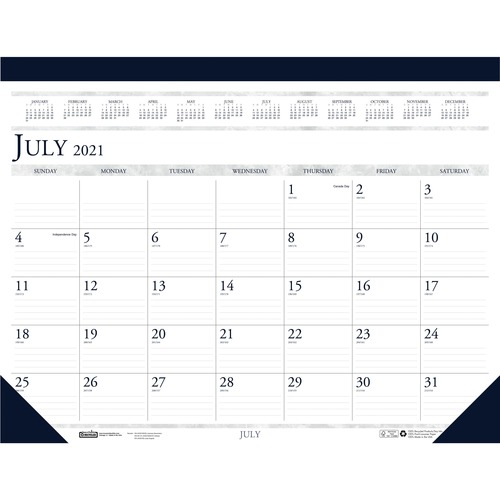 Academic Desk Pad, 17"x22', 14Mths Jul-Aug, Blue
