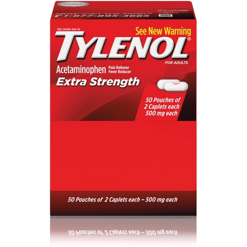 Johnson & Johnson  Tylenol Extra Strength Caplets, 2/PK, 50/BX