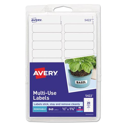Removable Multi-Use Labels, 1/2 X 1 3/4, White, 840/pack
