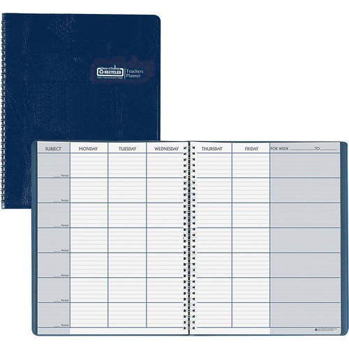 Teacher's Planner, Embossed Simulated Leather Cover, 11 X 8-1/2, Blue