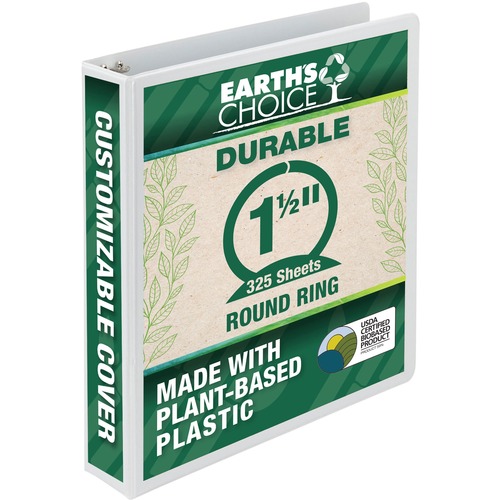 EARTH'S CHOICE BIOBASED ROUND RING VIEW BINDER, 3 RINGS, 1.5" CAPACITY, 11 X 8.5, WHITE