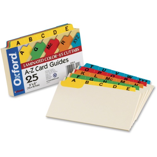 Laminated Index Card Guides, Alpha, 1/5 Tab, Manila, 3 X 5, 25/set