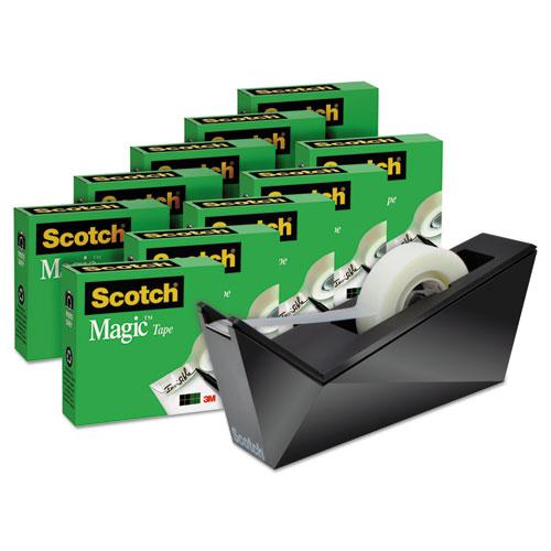 Magic Tape Designer Dispenser Value Pack, Facet Design, 3/4"x1000", 10 Rolls/pk