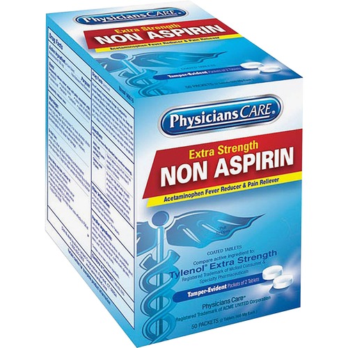 Non Aspirin Acetaminophen Medication, Two-Pack, 50 Packs/box